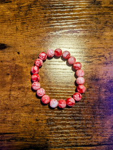 Red & White Marble - Beaded Bracelet