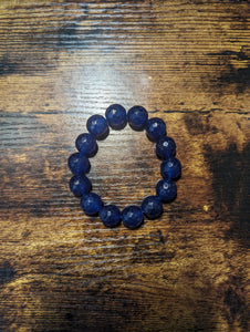 Navy Blue Faceted Jade (14mm)  - Beaded Bracelet