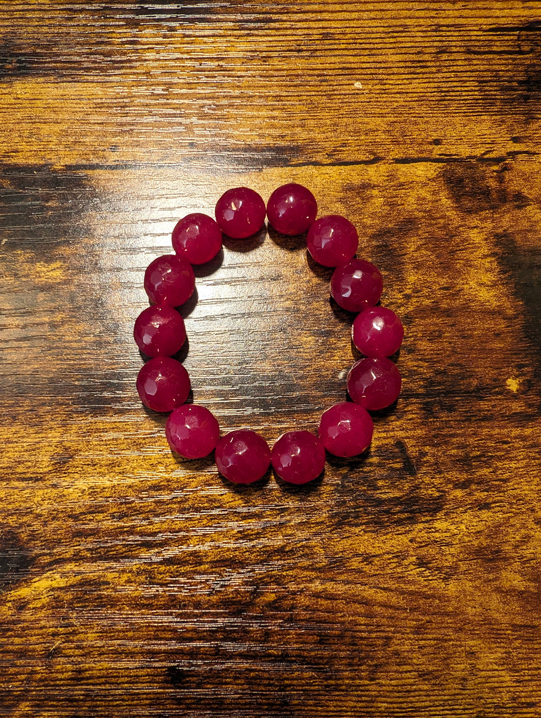 Red Faceted Jade (14mm)  - Beaded Bracelet