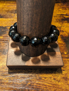 Black Jade (14mm faceted) - Beaded Bracelet