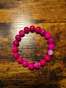 Fuchsia Pink Agate - Beaded Bracelet