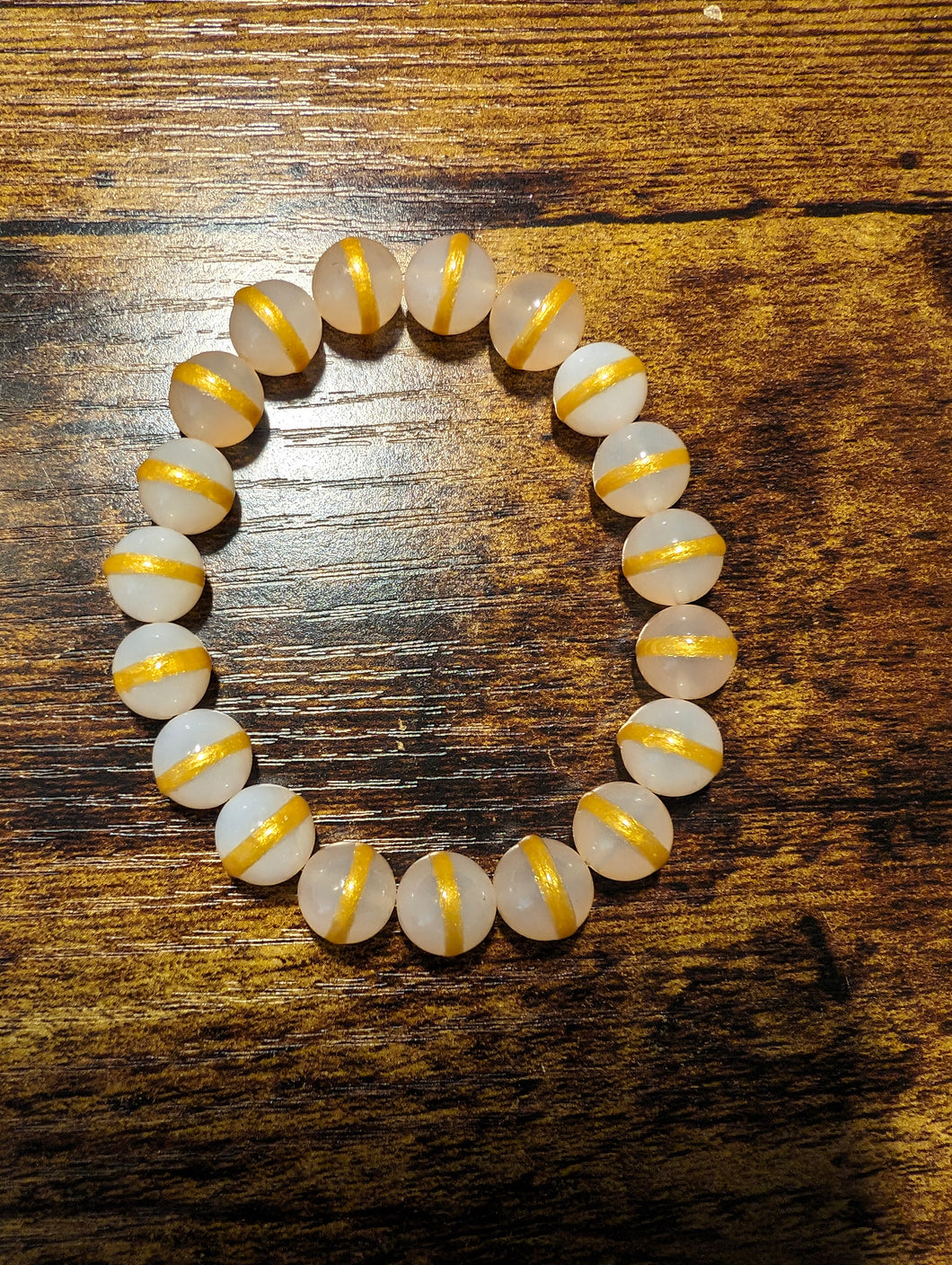 White/Gold Tibetan Stripe - Beaded Bracelet