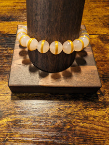 White/Gold Tibetan Stripe - Beaded Bracelet