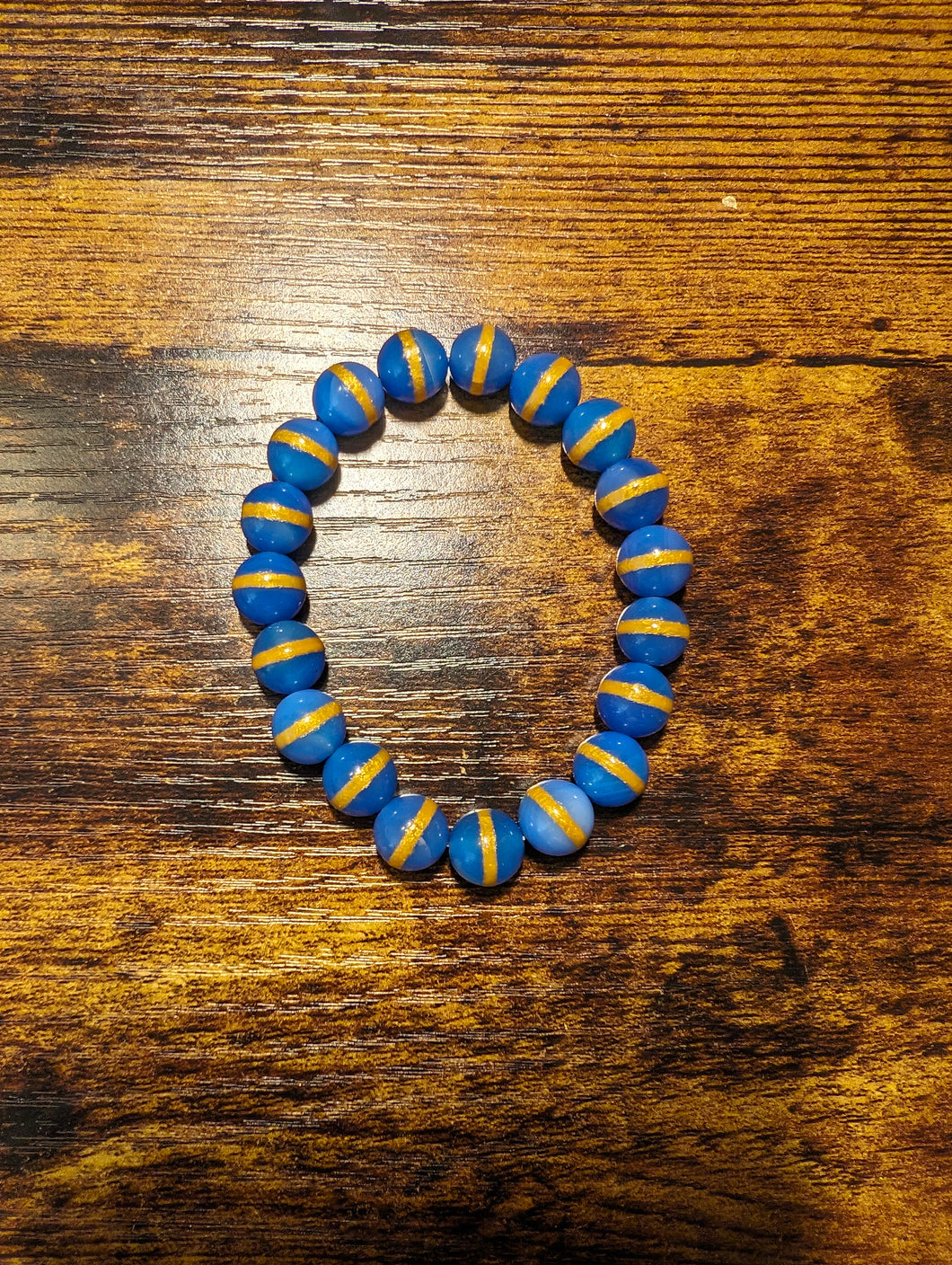 Blue/Gold Tibetan Stripe - Beaded Bracelet