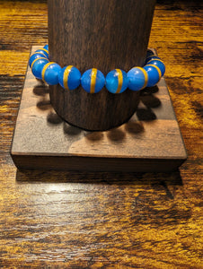 Blue/Gold Tibetan Stripe - Beaded Bracelet