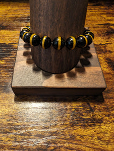 Black/Gold Tibetan Stripe - Beaded Bracelet