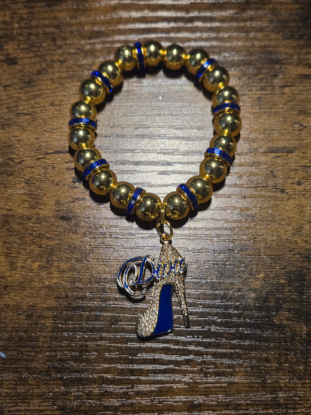 Blue & Gold Diva - Beaded Bracelet