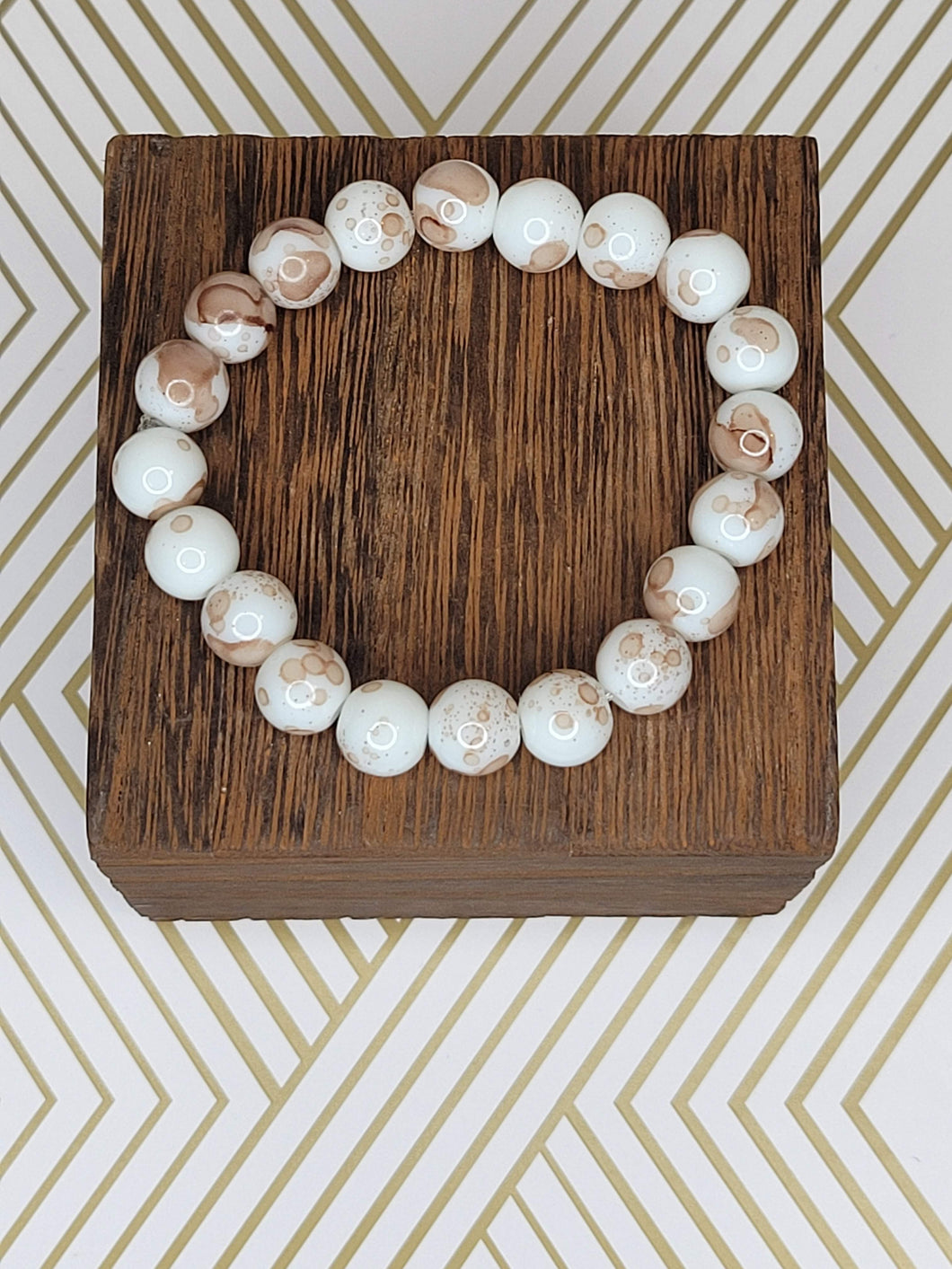 White & Brown watercolor - Beaded Bracelet