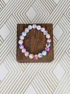 Pink, blue and yellow splatter - Beaded Bracelet