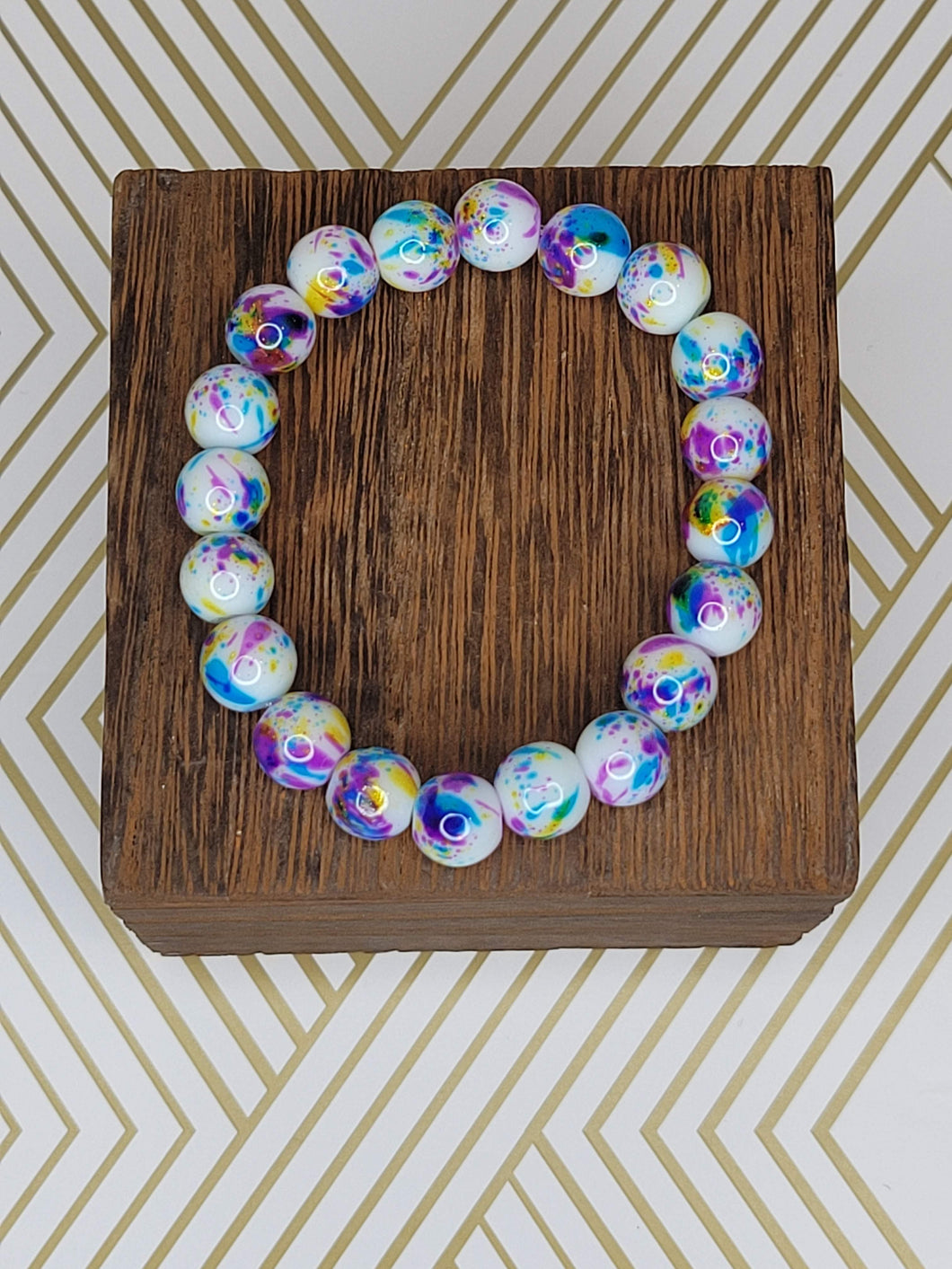 Blue, purple and gold splatter - Beaded Bracelet