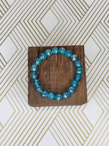 Silver Brushed Aqua Blue - Beaded Bracelet