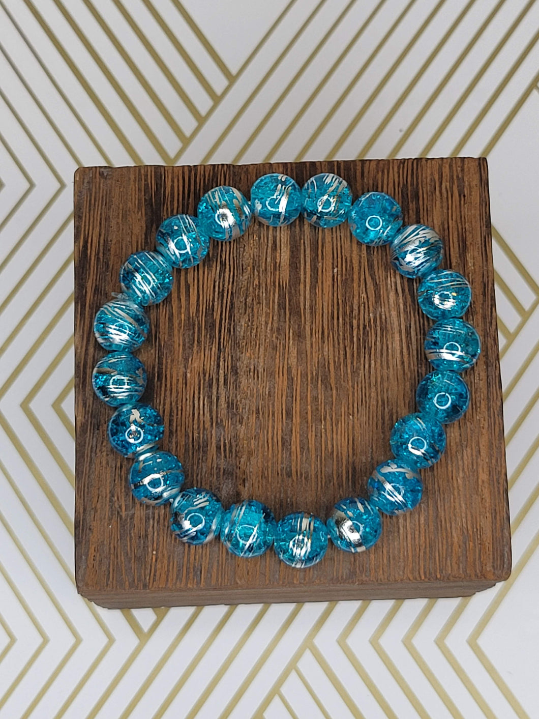 Silver Brushed Aqua Blue - Beaded Bracelet