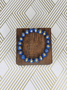 Gold-brushed Blue Jade - Beaded Bracelet