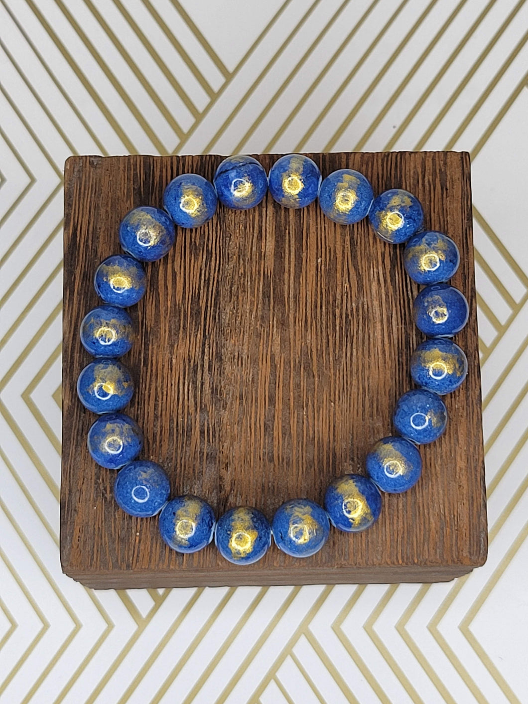 Gold-brushed Blue Jade - Beaded Bracelet