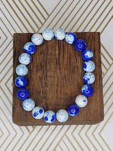 Blue & White Jade  - Beaded Bracelet