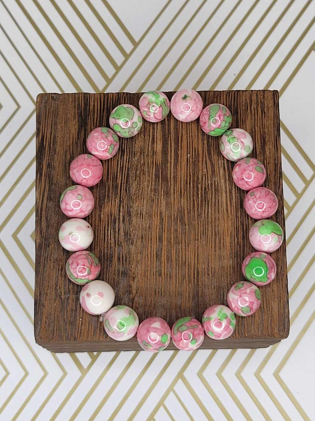 Pink & Green Jade - Beaded Bracelet
