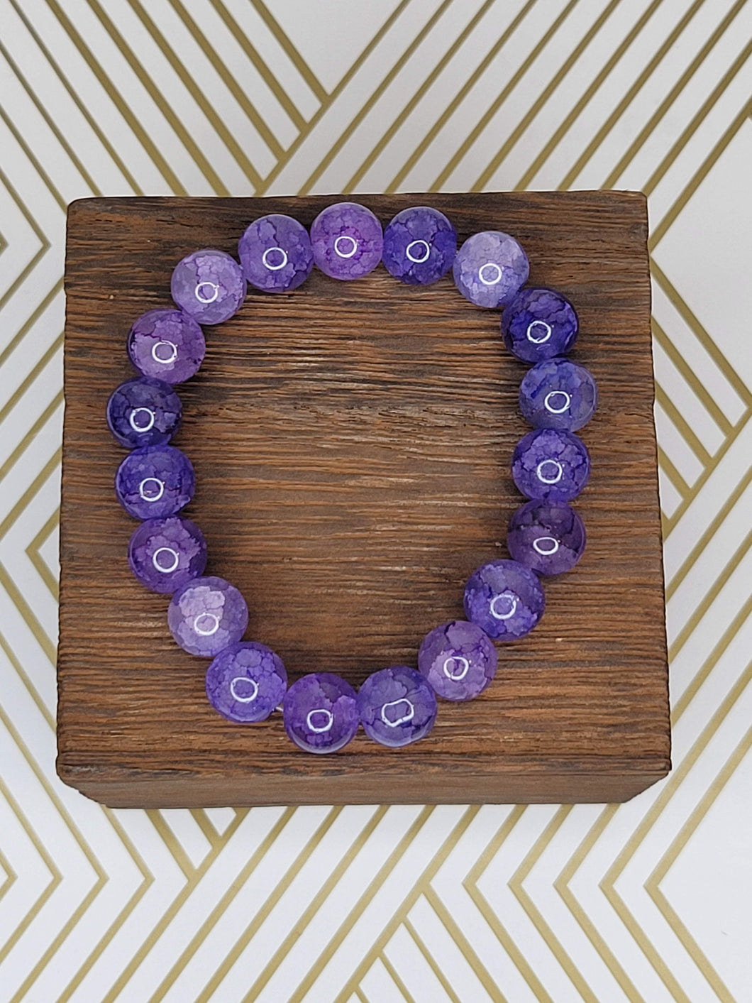 Purple Crackle  - Beaded Bracelet