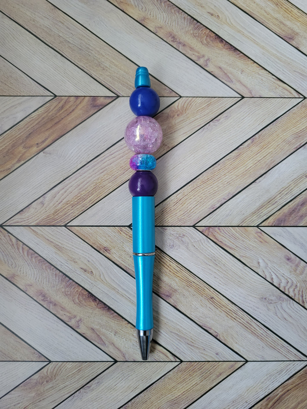 Aqua w/ Blue, Pink & Purple - Beaded Pen