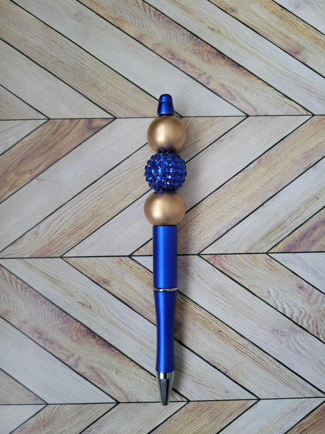 Blue w/ Gold & Blue - Beaded Pen