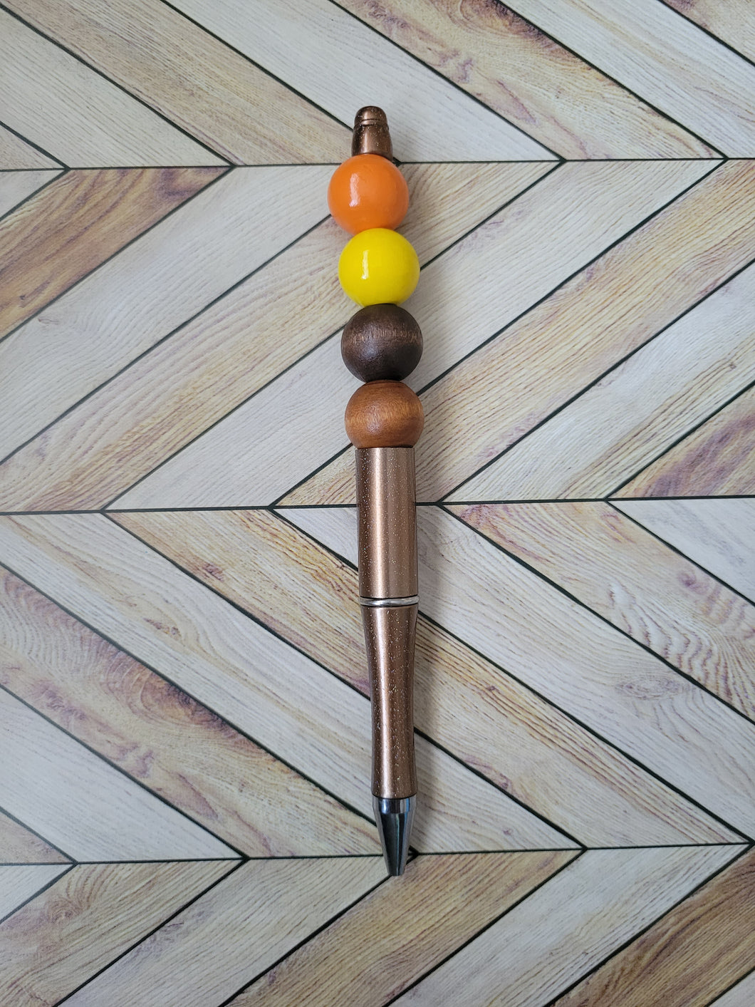 Bronze w/ Orange, Yellow, Dark Wood & Light Wood - Beaded Pen