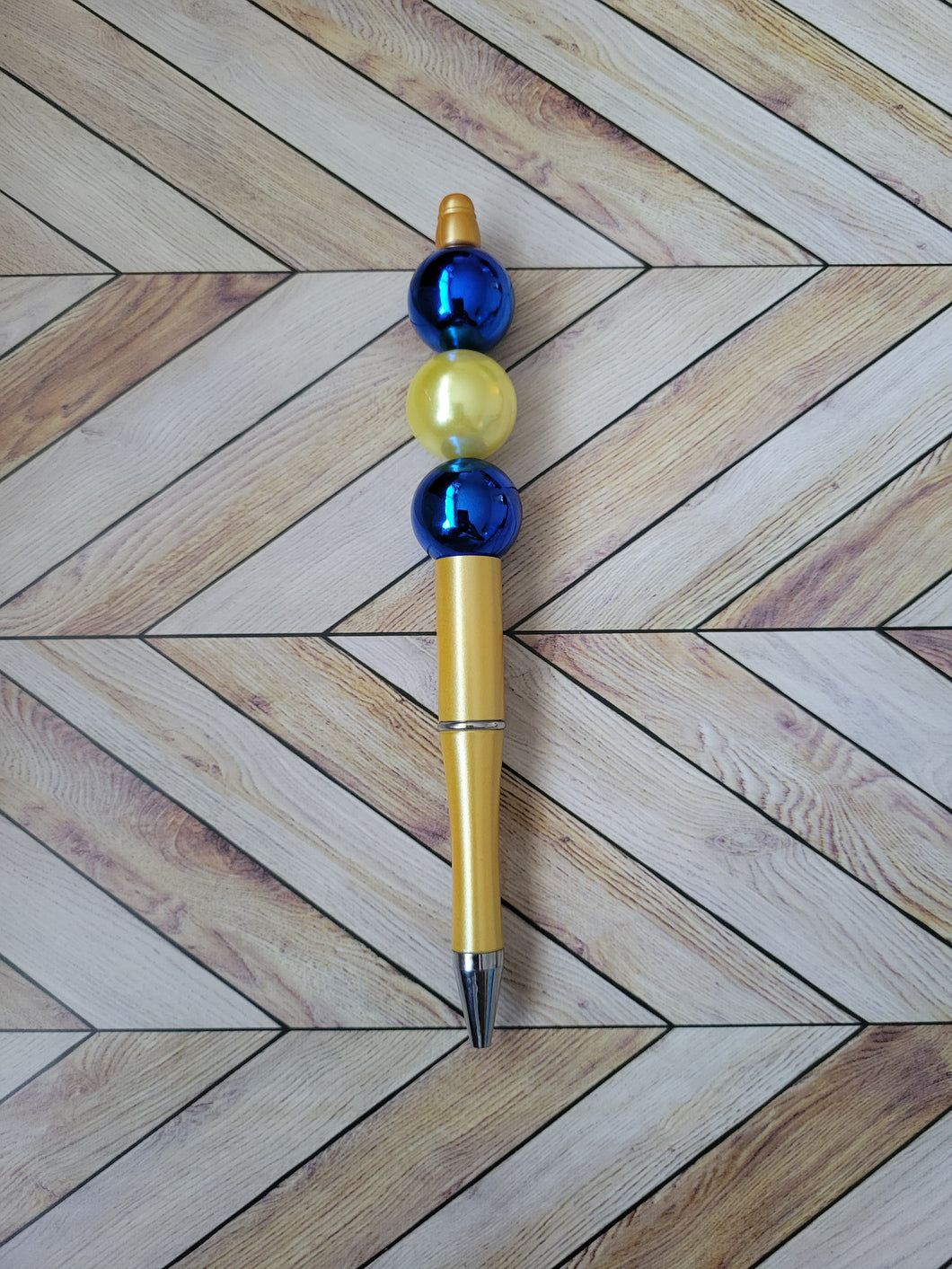 Yellow w/ Blue & Yellow - Beaded Pen
