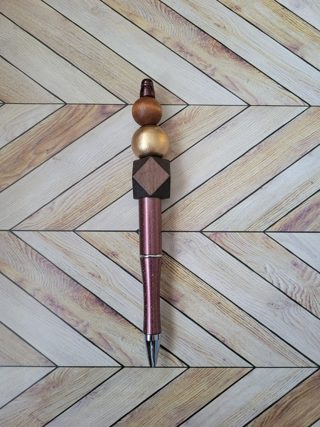 Bronze w/ Light Wood, Gold & Dark Wood - Beaded Pen
