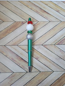 Green w/ Red, White, Green & Silver - Beaded Pen