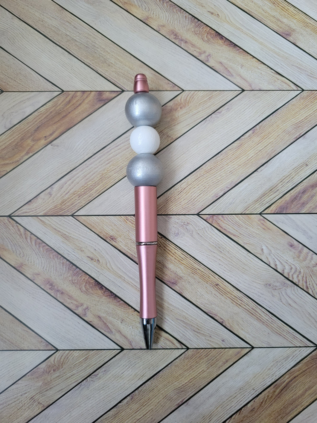 Metallic Pink w/ Silver & White - Beaded Pen