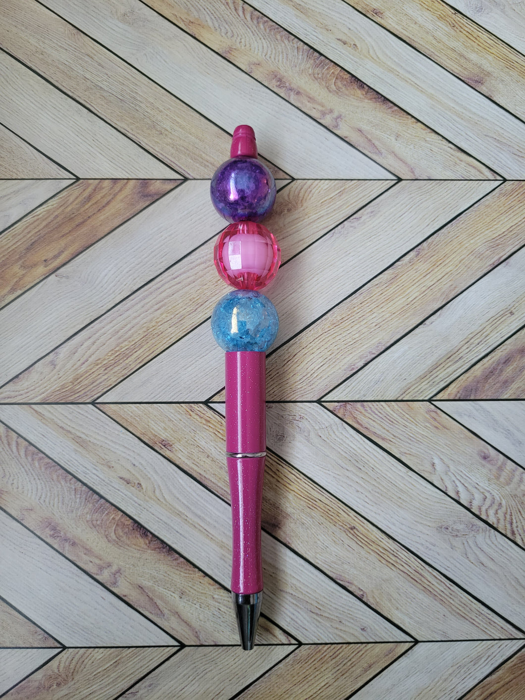 Dark Pink w/ Purple, Pink & Aqua - Beaded Pen