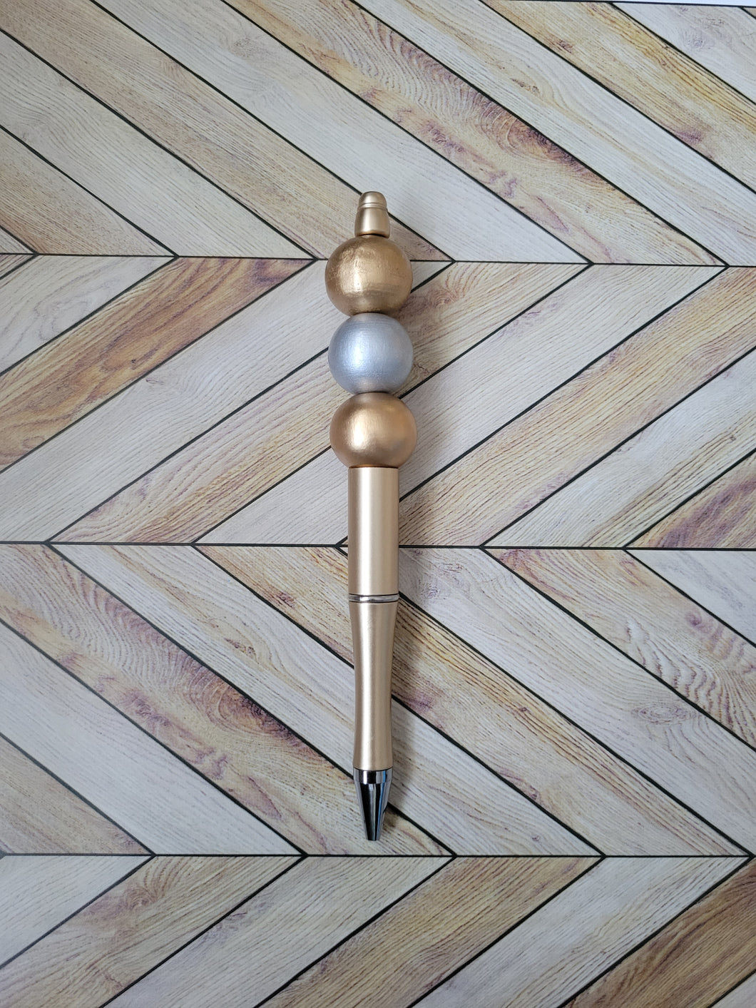 Gold w/ Gold & Silver - Beaded Pen