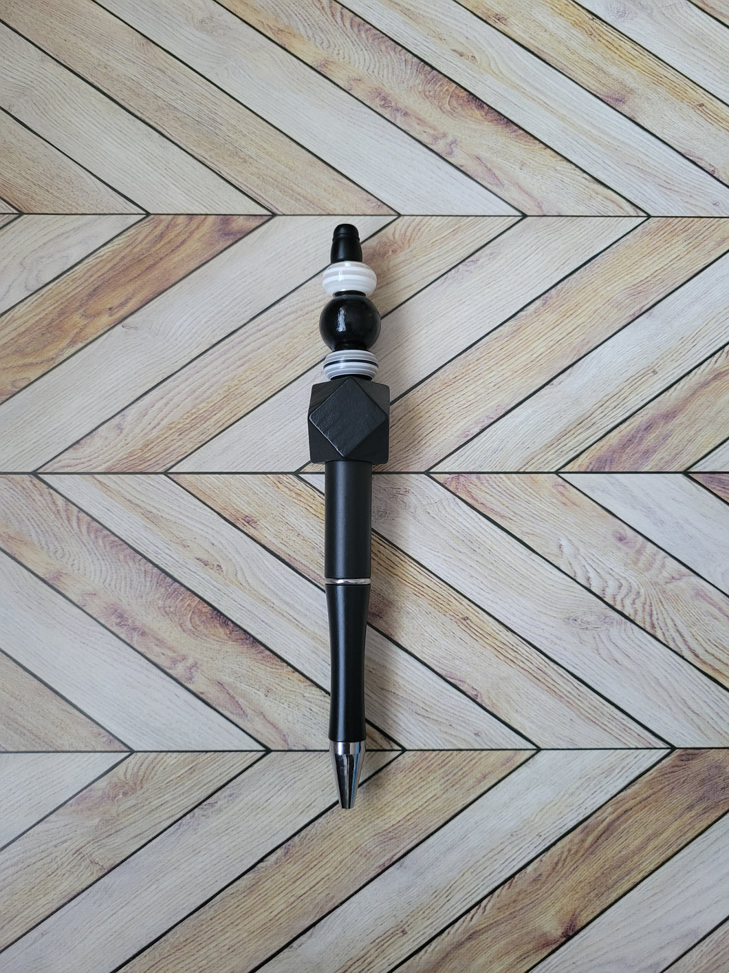 Black w/ Black & White - Beaded Pen