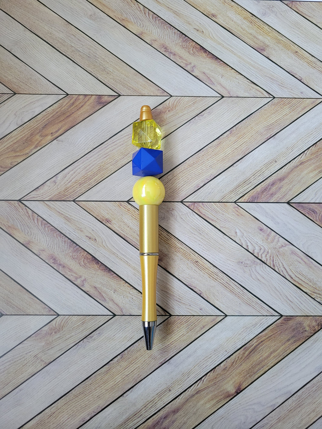 Yellow w/Yellow & Blue - Beaded Pen