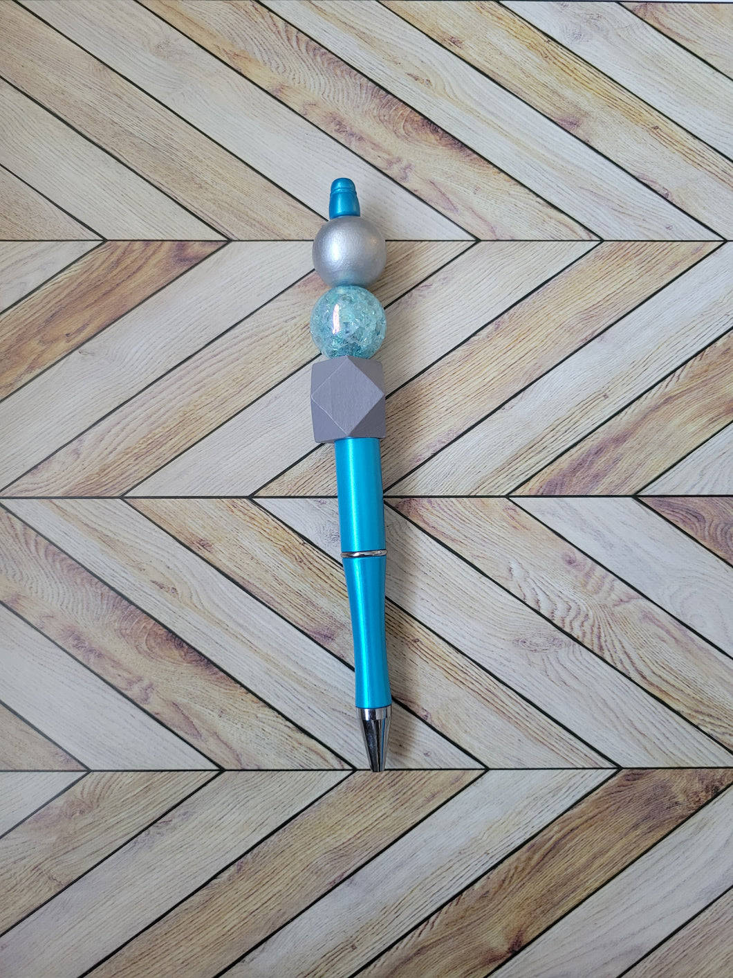 Aqua w/Silver, Aqua & Gray - Beaded Pen