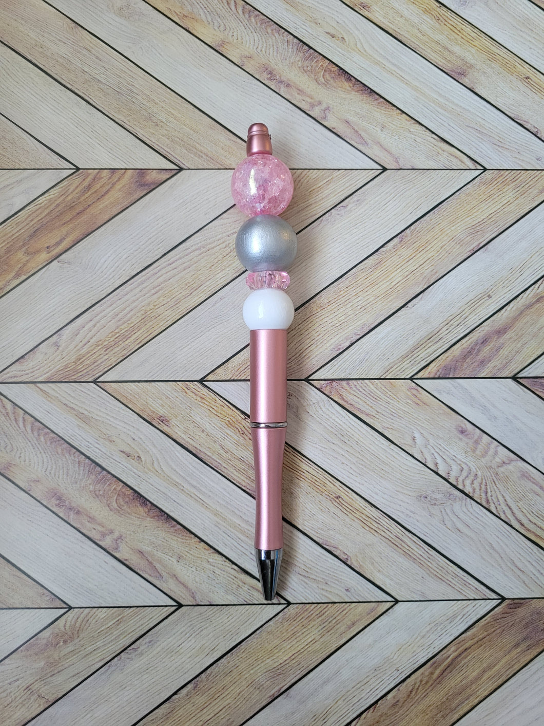 Metallic Pink w/Pink, Silver & White - Beaded Pen