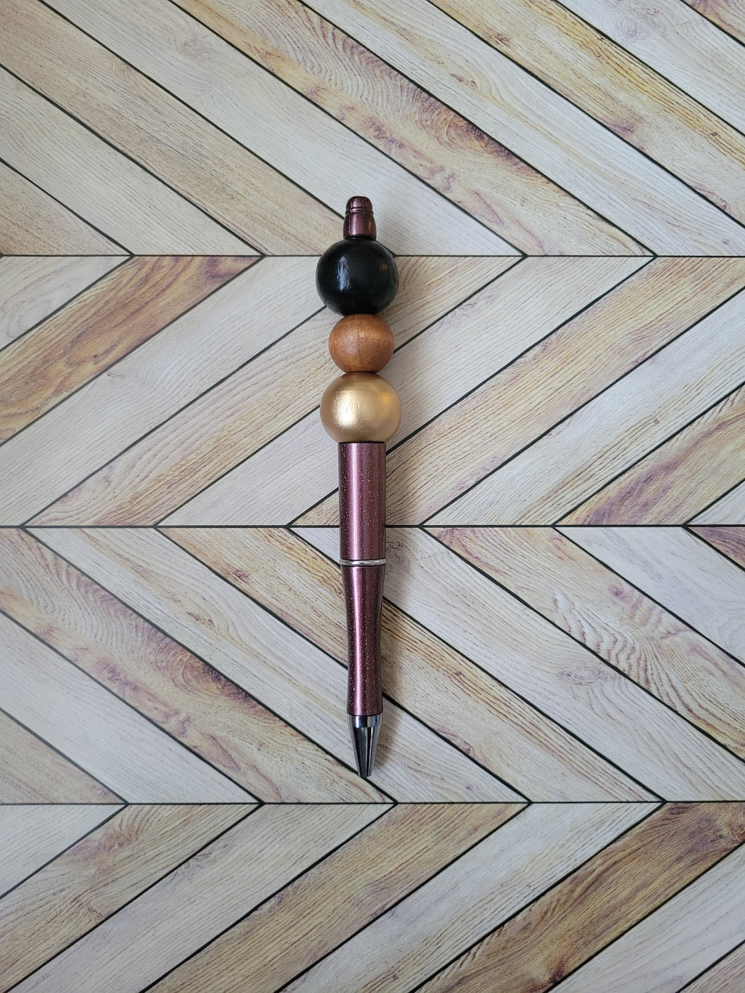 Bronze w/Black, Light Wood & Gold - Beaded Pen