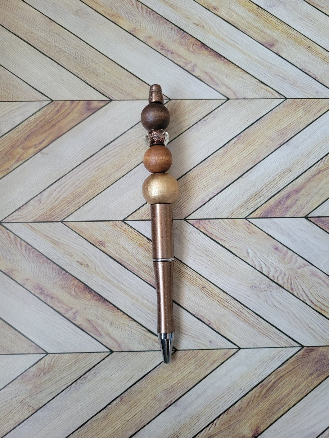 Bronze w/Dark Wood, Light Wood & Gold - Beaded Pen