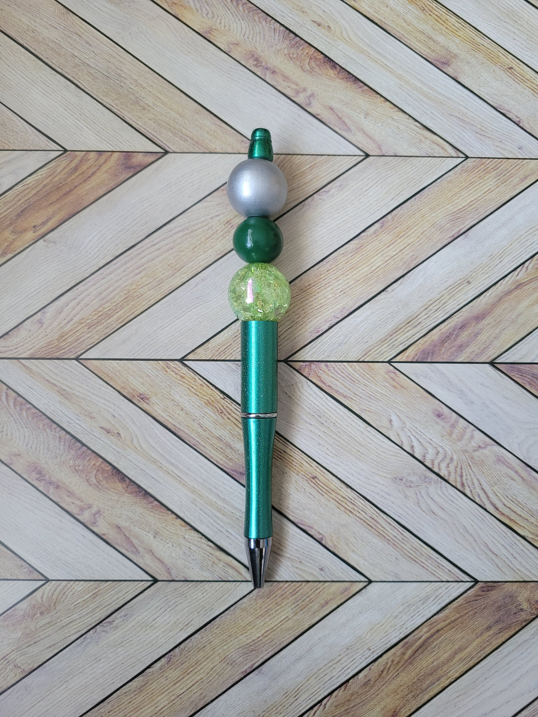Green w/Silver, Green, Light Green - Beaded Pen
