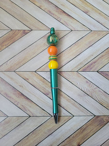 Green w/Green, Orange & Yellow - Beaded Pen