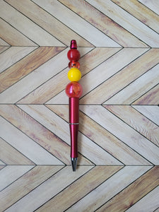 Red w/Red & Yellow - Beaded Pen