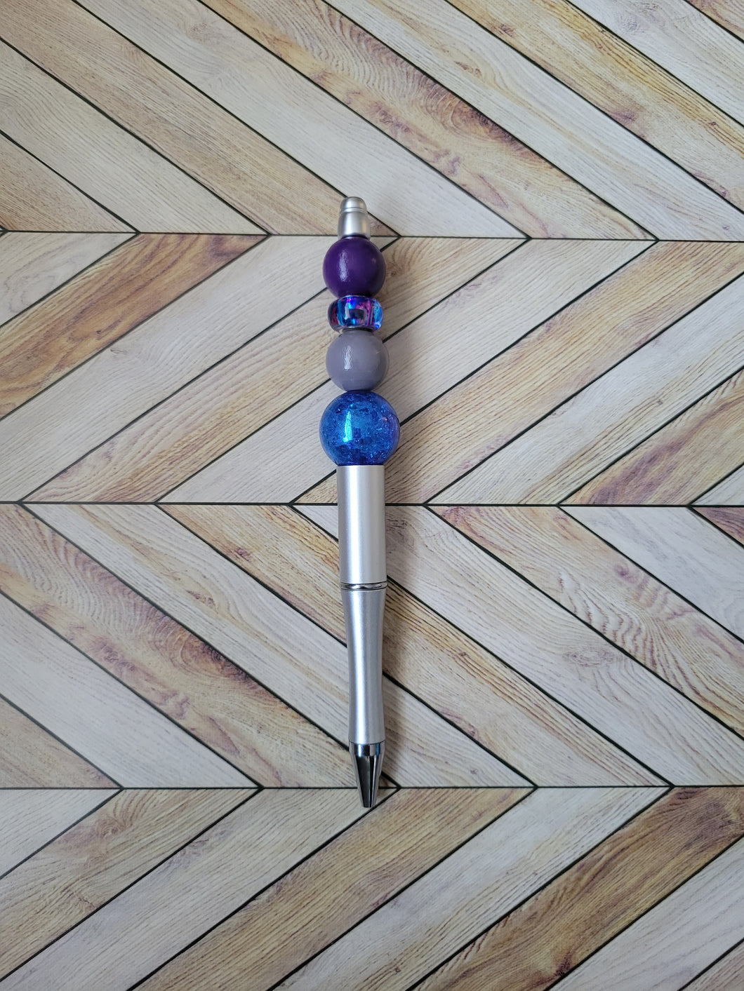 Silver w/Purple, Gray and Blue - Beaded Pen