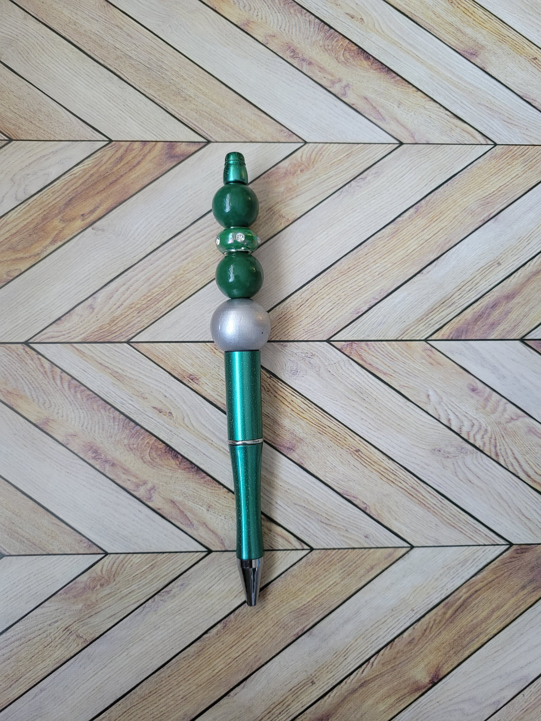 Dark Green w/Dark Green & Silver - Beaded Pen