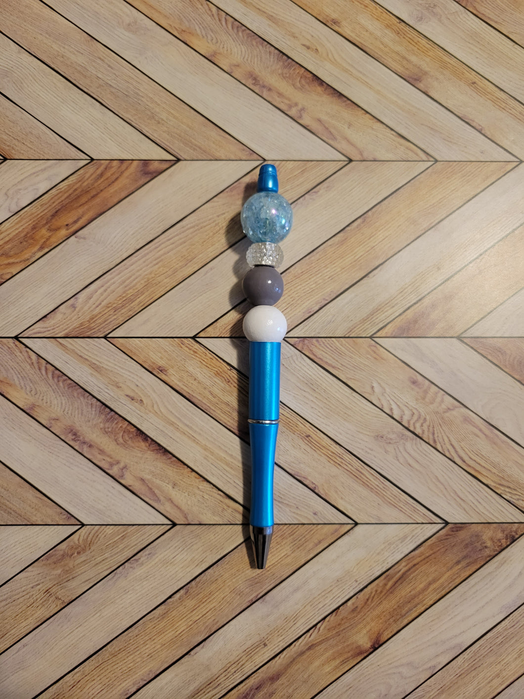 Aqua w/ Aqua, Gray & White - Beaded Pen
