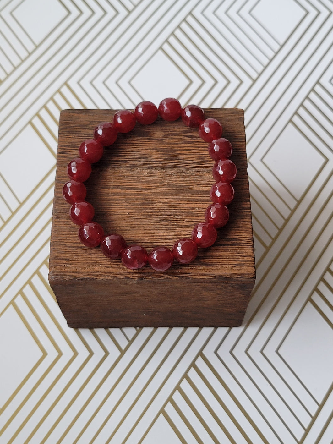 Dark Red faceted sim. jade - Beaded Bracelet