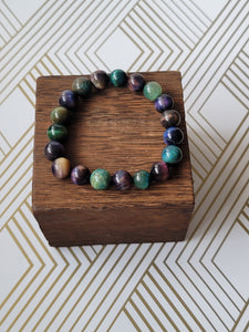 Purple & Green Multi Tiger Eye - Beaded Bracelet