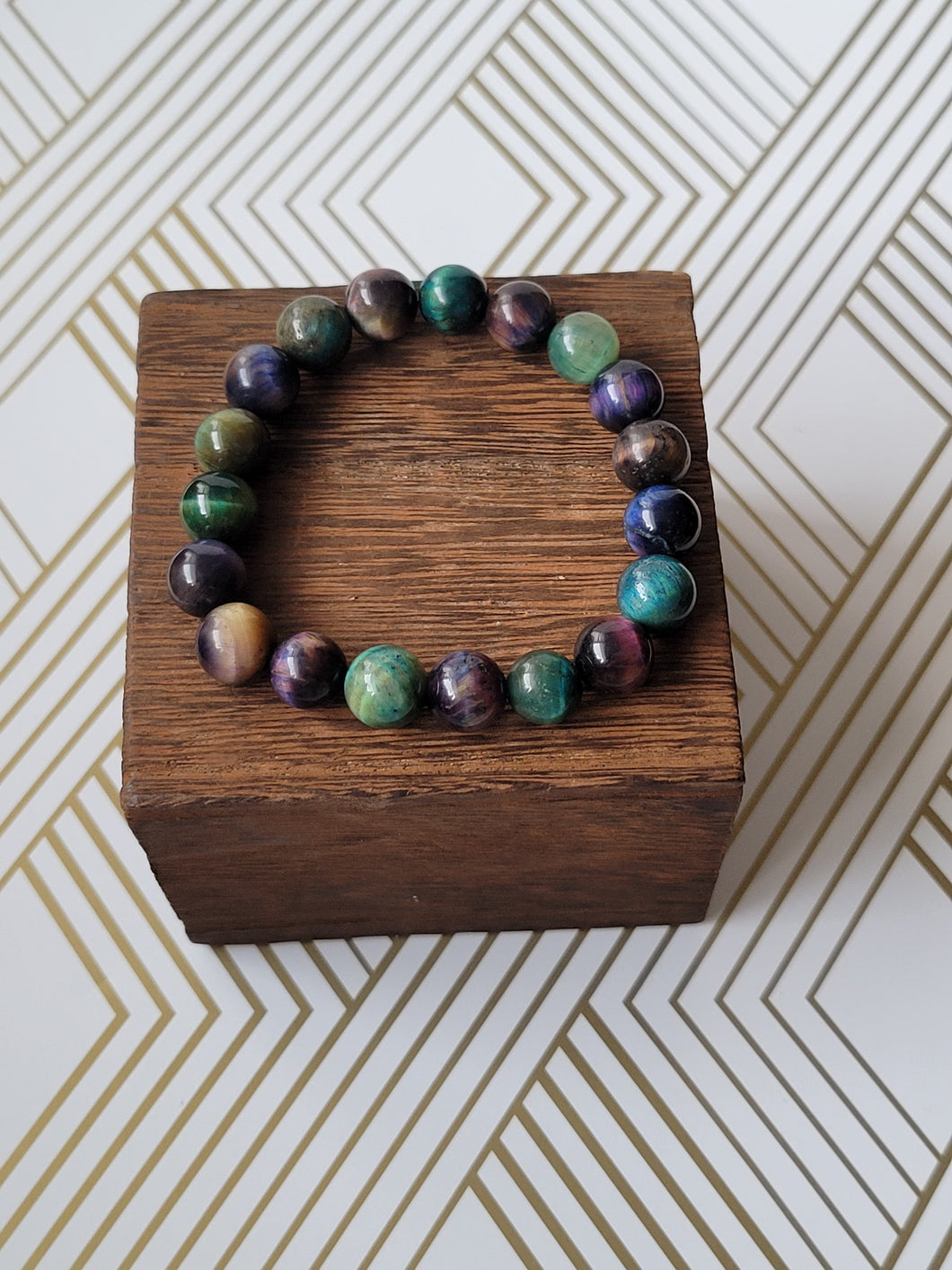 Purple & Green Multi Tiger Eye - Beaded Bracelet