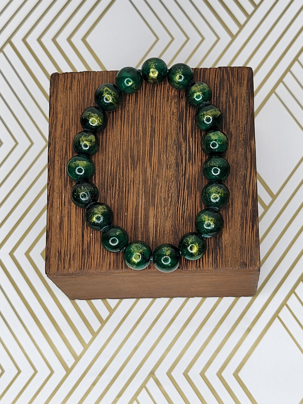 Gold brushed green   - Beaded Bracelet