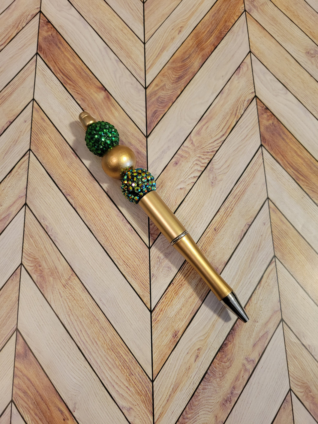 Gold w/ Green & Gold - Beaded Pen