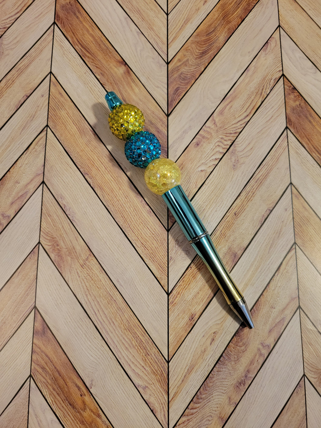 Aqua w/ Yellow & Aqua - Beaded Pen