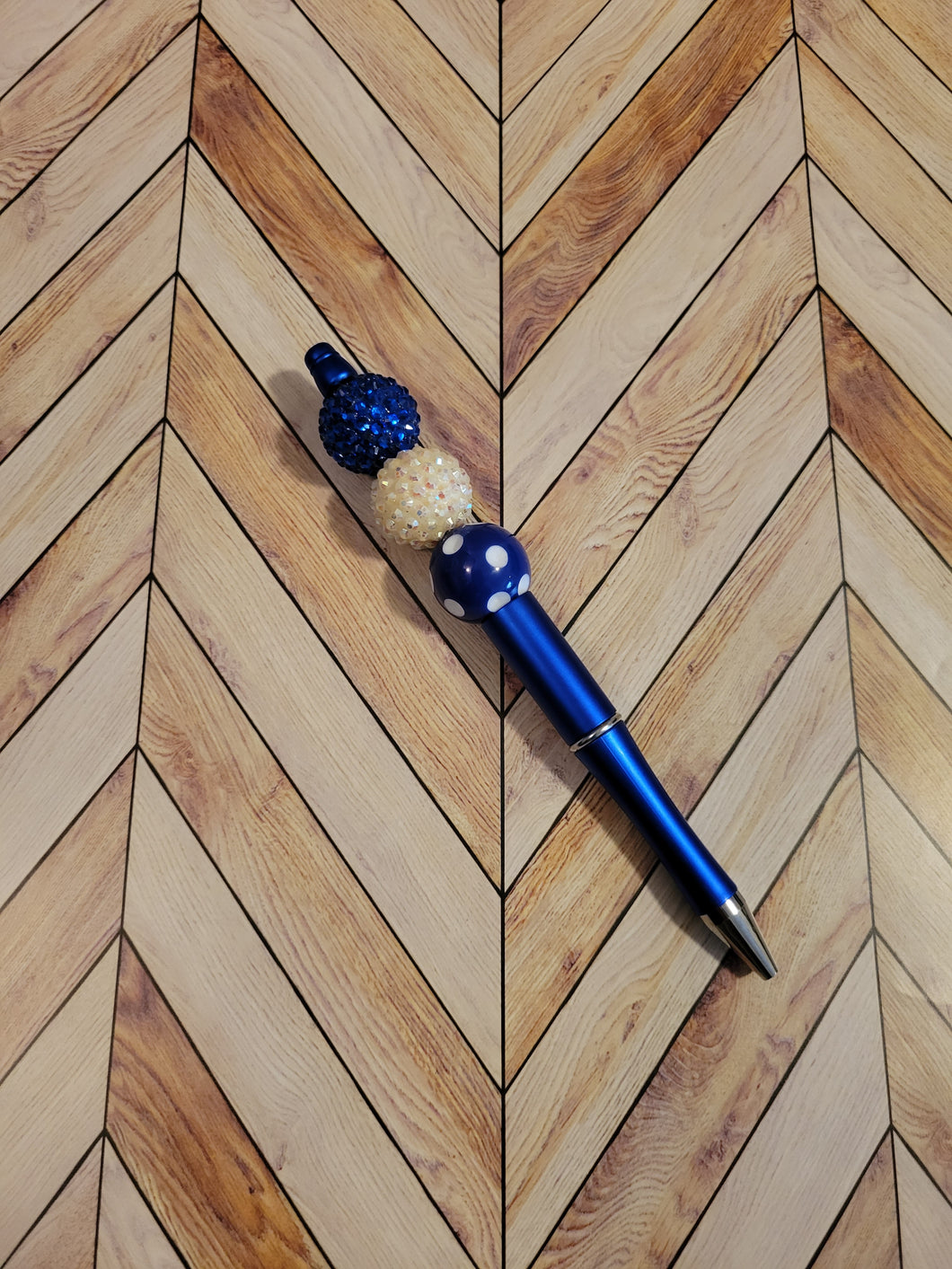 Blue w/ Blue & White - Beaded Pen