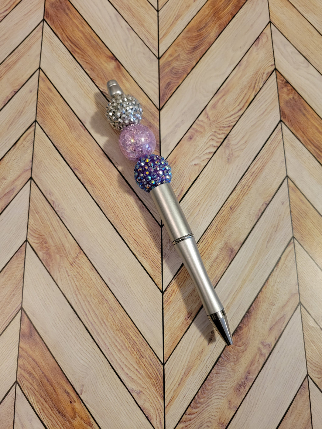 Silver w/ Purple and Silver - Beaded Pen